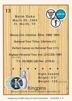 1990 Collect-A-Card Kingpins #13 Norm Duke Back